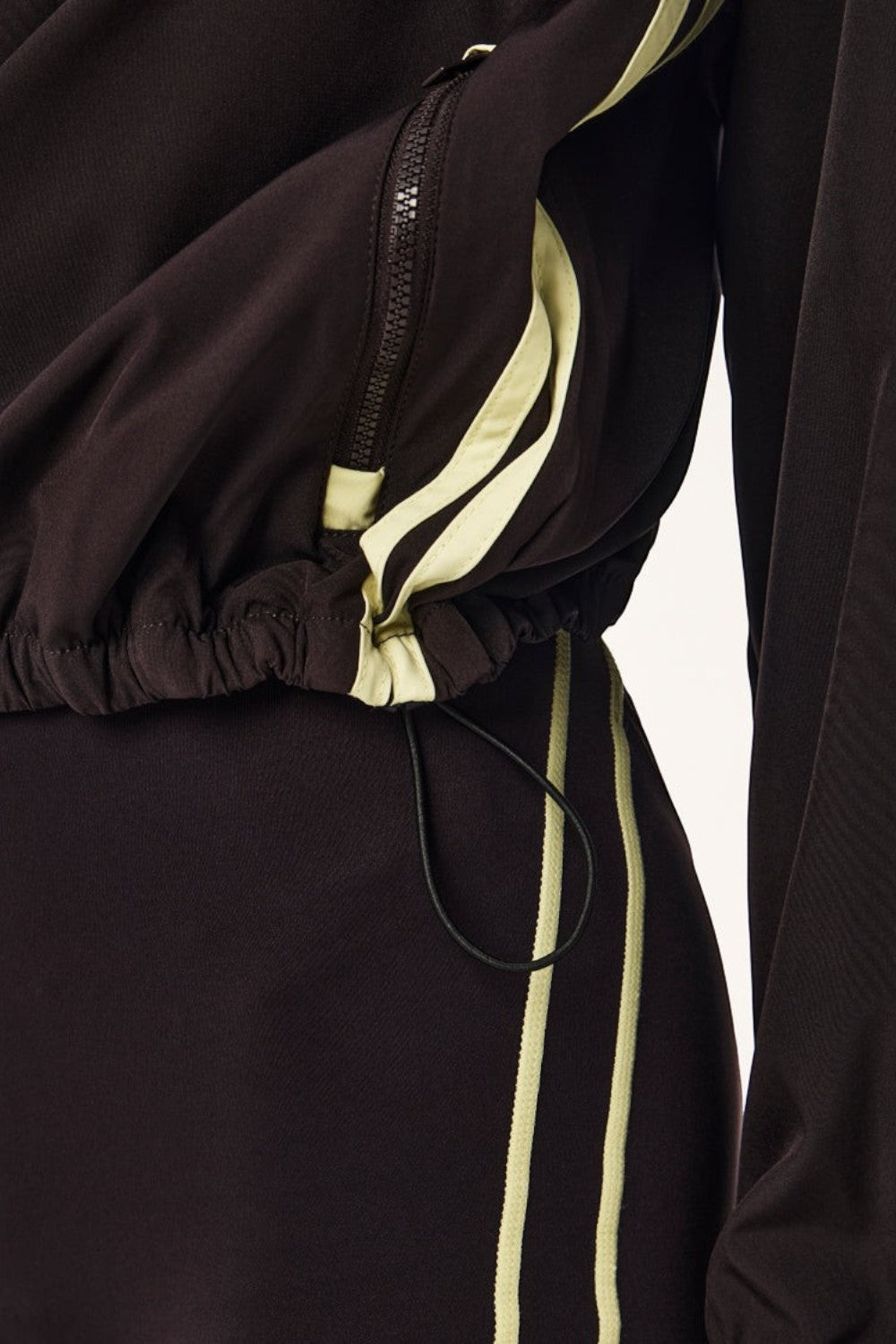 ELSHAM BOUTIQUE Echo quarter zip jacket in black bean with contrast yellow binding and adjustable waist drawcord