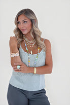 ELSHAM BOUTIQUE Glitterbelle Necklace in peachfuzz featuring crystals and beads on antique gold plated brass