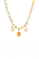 ELSHAM BOUTIQUE Glitterbelle peachfuzz crystal and bead necklace on antique gold plated brass