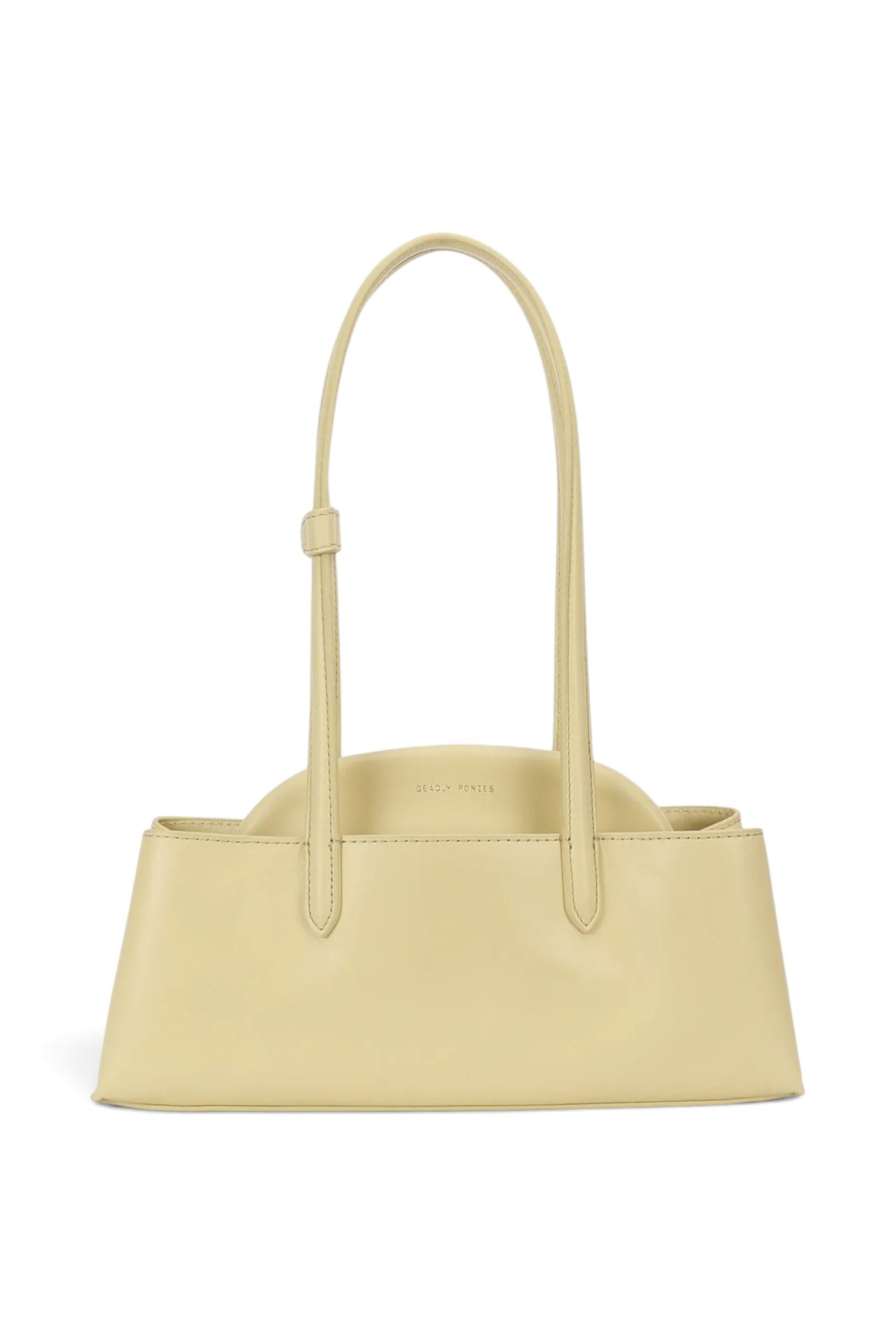 ELSHAM BOUTIQUE Mini Vault Tote in lemonade yellow ironed calf nappa leather with dual top handles and metal frame.