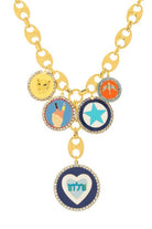 ELSHAM BOUTIQUE Sweet Heart Necklace featuring antique gold plated brass, colorful enamel charms, and crystal accents.