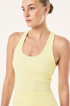 ELSHAM BOUTIQUE soft yellow ribbed racerback tank top with internal shelf bra for Pilates and studio wear