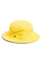 ELSHAM BOUTIQUE yellow cotton chenille bucket hat with wide brim and UPF 50+ sun protection.