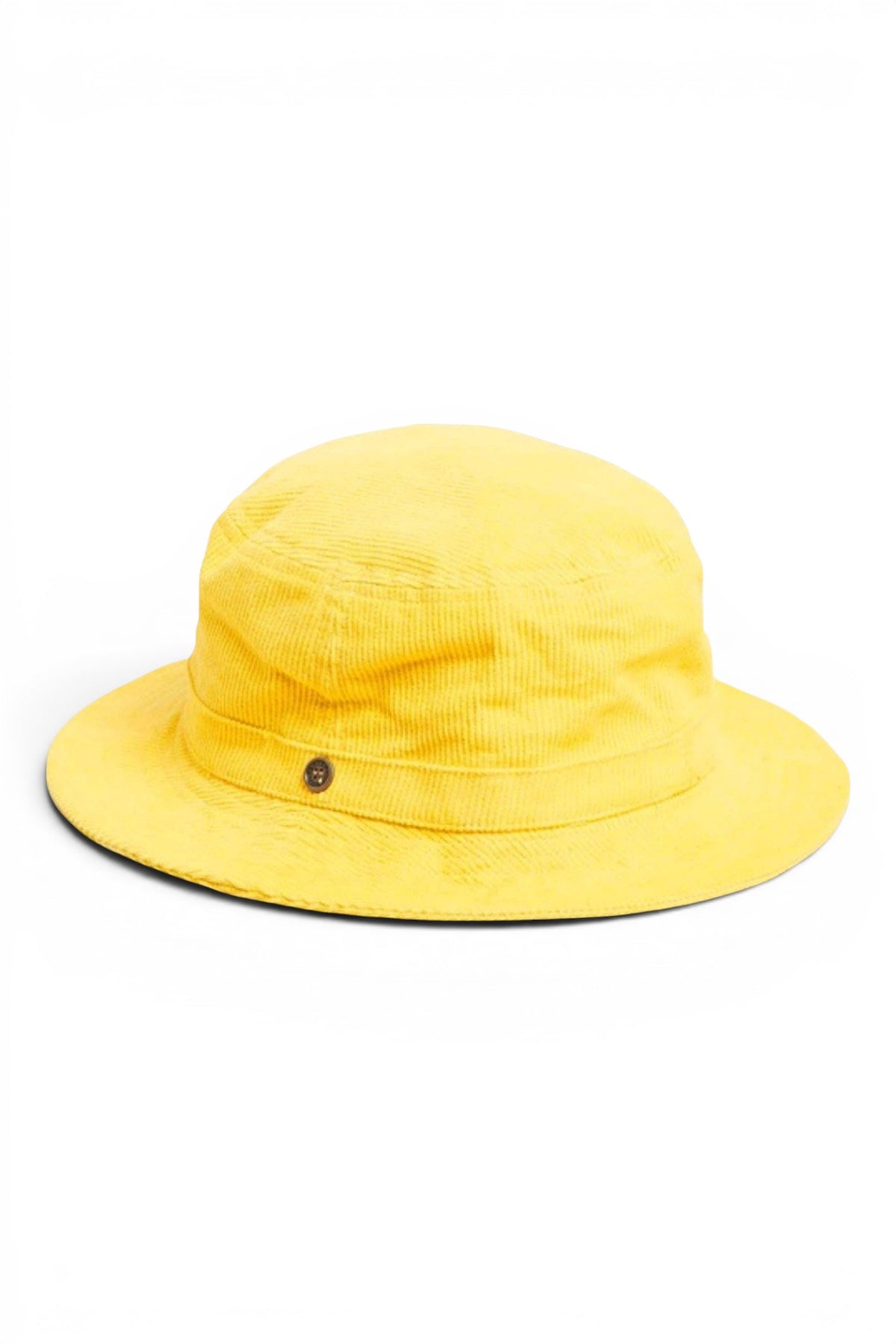 ELSHAM BOUTIQUE yellow cotton chenille bucket hat with wide brim and UPF 50+ sun protection.
